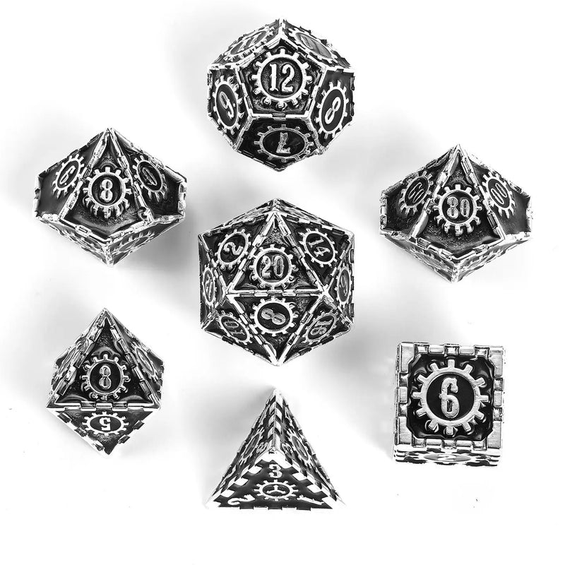 Solid Metal Cogcraft Dice Set - Diesel - Silver W/Black
