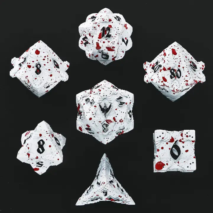 Solid Metal Paladin Dice Set - Matt White/Blood Splatter