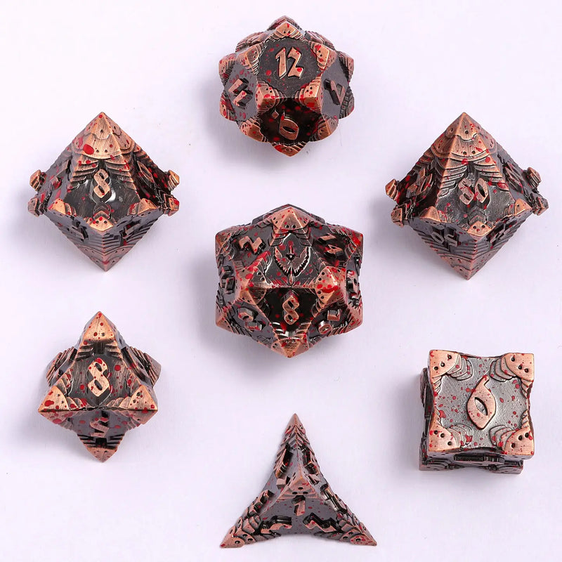 Solid Metal Paladin Class Dice Set - Ancient Copper W/Blood