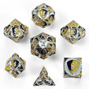 Solid Metal Fighter Class Rpg Dice Set - Silver/Yellow/Black