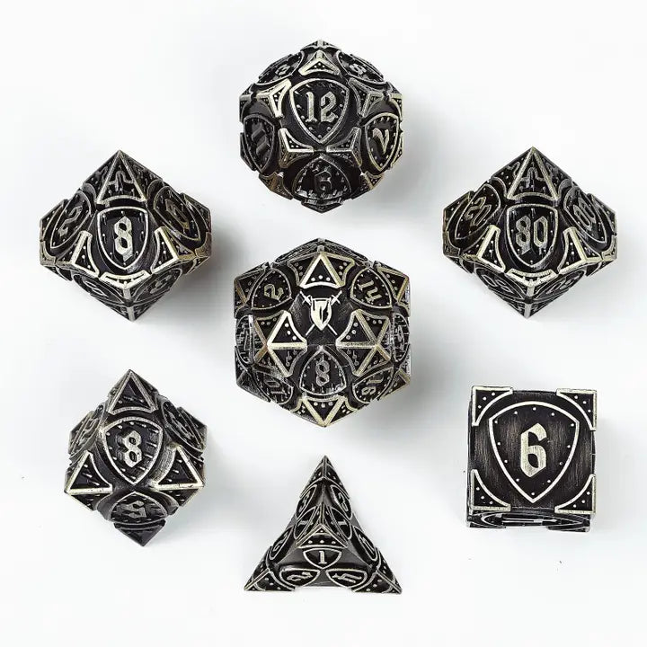 Solid Metal Fighter Class Rpg Dice Set - Ancient Bronze