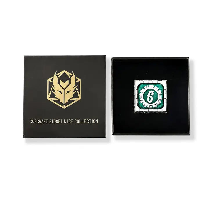 Mythic Size Cogcraf Fidget D6 - Time Machine - Green & Silver