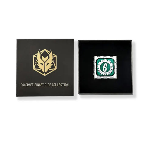 Mythic Size Cogcraf Fidget D6 - Time Machine - Green & Silver