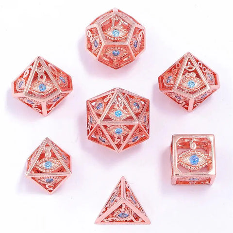 Dragon's Eye Hollow Metal Dice Set - Aqua Blue Gems
