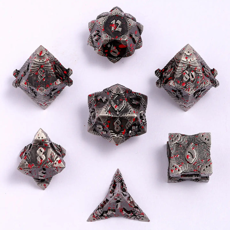 Solid Metal Paladin Dice - Ancient Silver W/Blood Spatter