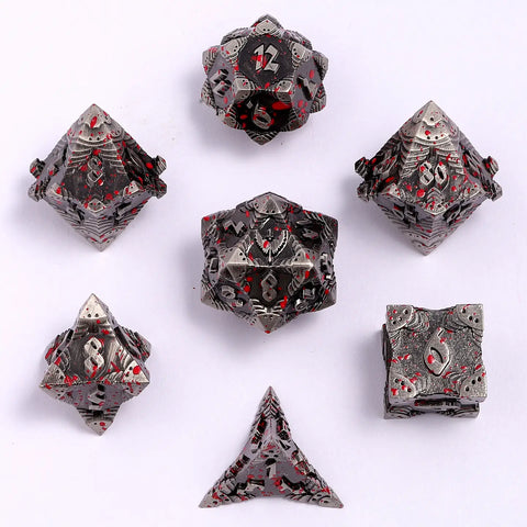 Solid Metal Paladin Dice - Ancient Silver W/Blood Spatter