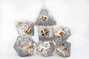 SKULL AND SILVER GLITTER RPG DICE