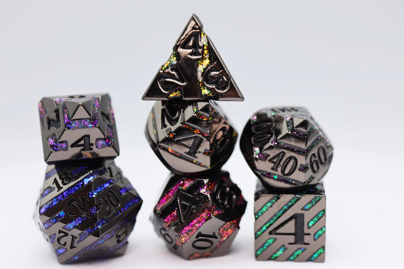 Into the Mines: Black with Rainbow Mica - Metal RPG Dice Set