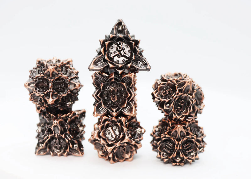 Floral Sunburst: Ancient Bouquet - Metal RPG Dice Set