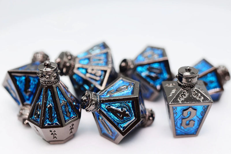 Moonlit Lantern: Midnight Frostfire - Metal RPG Dice Set