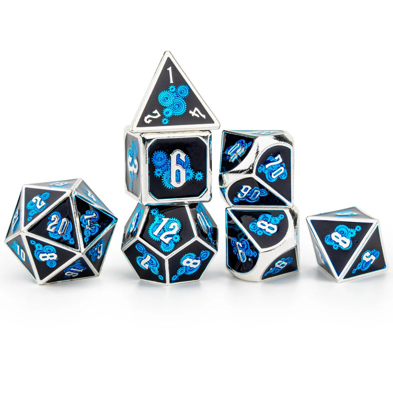 Classic Steampunk Metal Dice Blue Gear