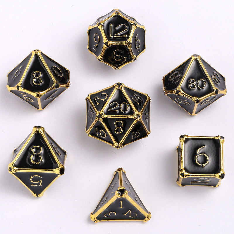 Bone Collector Solid Metal Dice Set - Gold with Black Enamel