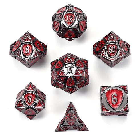 Hymgho Metal Fighter RPG Dice Set Gunmetal w/Red