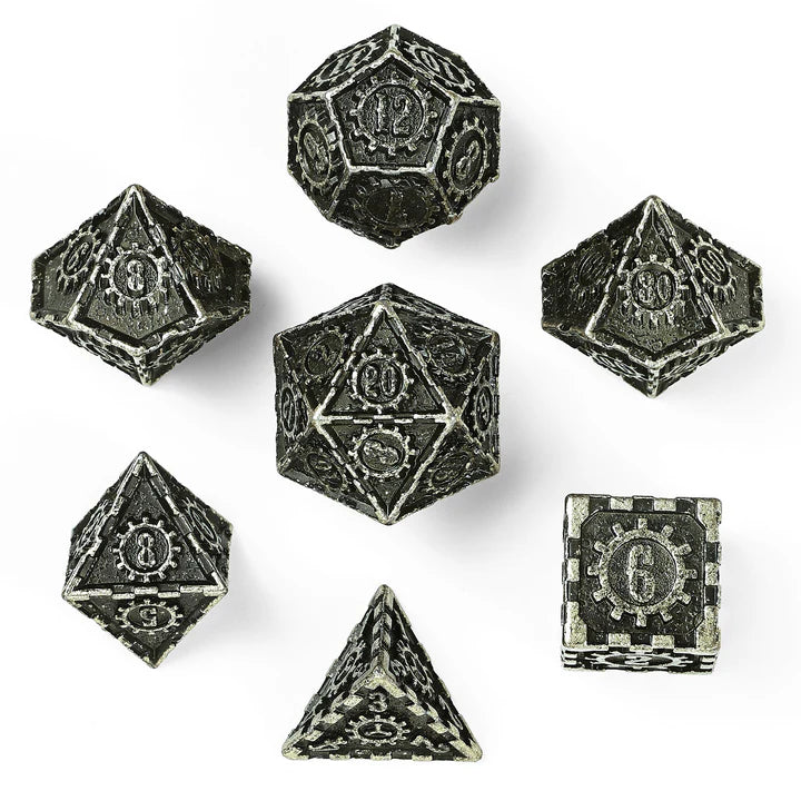 Hymgho Solid Metal Gear Dice Set Tarnished Gold