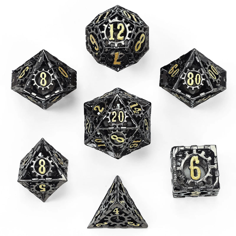 Hymgho Metal Hollow Gear Dice Set Gunmetal w/ Gold