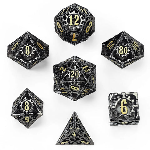 Hymgho Metal Hollow Gear Dice Set Gunmetal w/ Gold