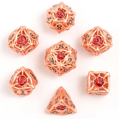 Hollow Rose Polyhedral Metal Dice Set - Rose Gold