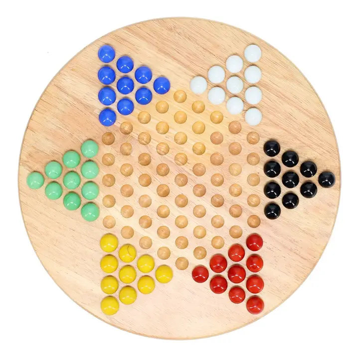 Wood Chinese Checkers Set with Glass Marbles