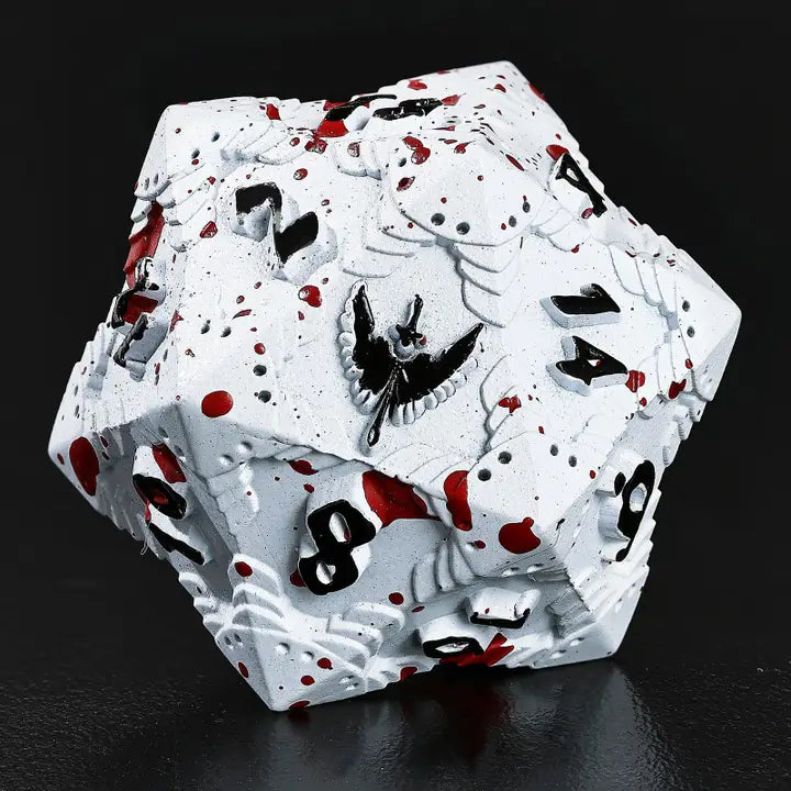 Solid Metal Paladin Dice Set - Matt White/Blood Splatter