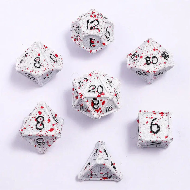 Bone Collector Solid Metal Dice Set - White W/Blood Splatters