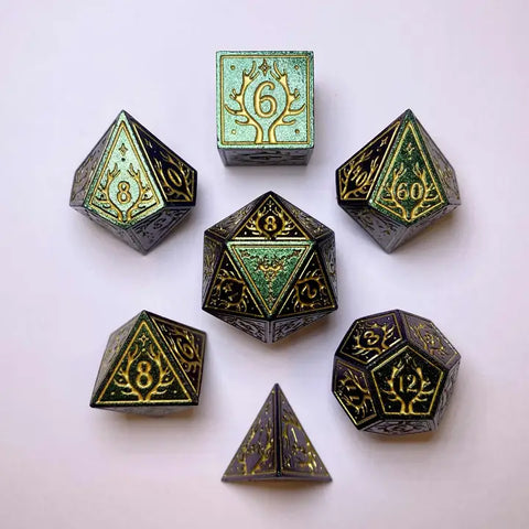 Metal Druid Rpg Dice Set - Glitter Green w/ Gold
