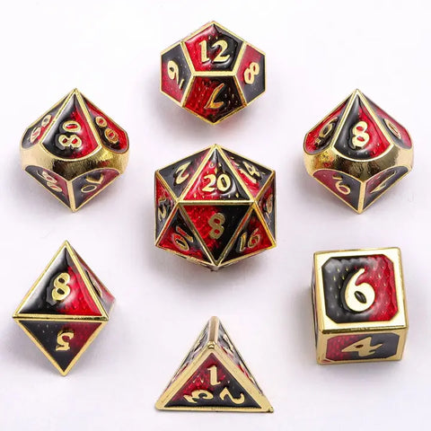 Solid Metal Mini Behemoth Dice Set - Gold with Red Black