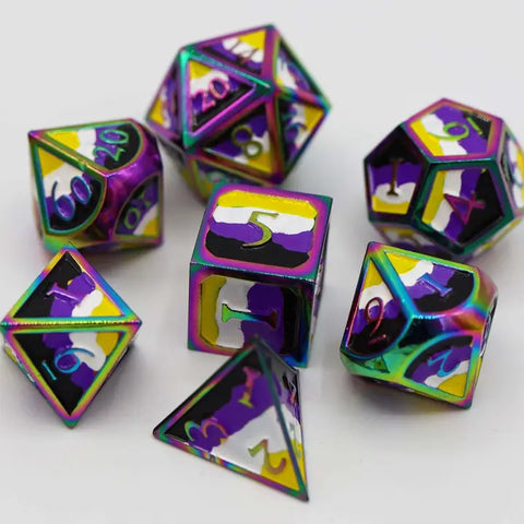 Nonbinary Pride Flag - Metal Rpg Dice Set