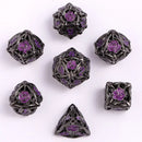 Hollow Metal Rose Dice Set - Gunmetal W/Purple