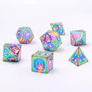 Wizard Solid Metal Polyhedral Dice Set - Rainbow w/ White