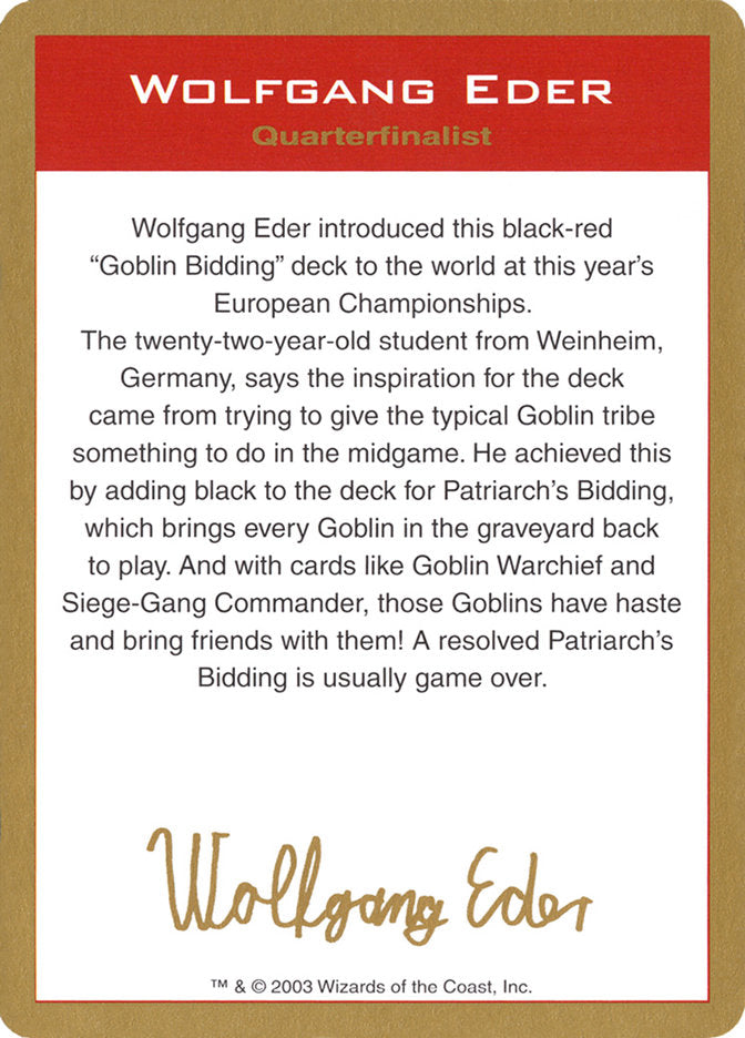 Wolfgang Eder Bio [World Championship Decks 2003]