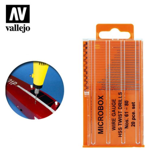Set of 20 Drill Bits, Nº 61-80 Vallejo Hobby Tools