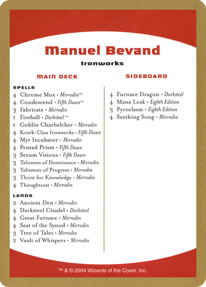 Manuel Bevand Decklist [World Championship Decks 2004]