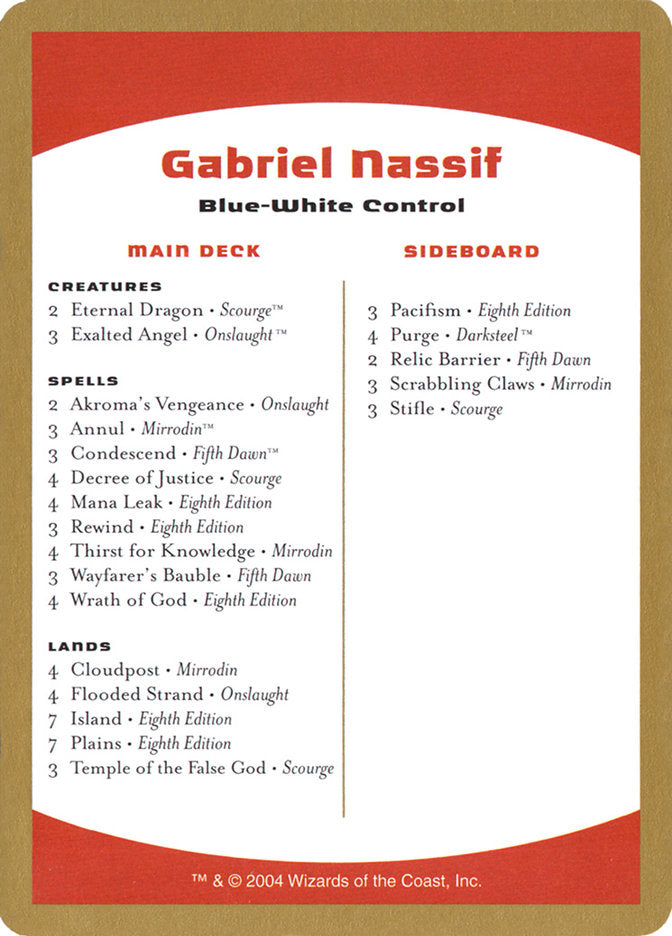 Gabriel Nassif Decklist [World Championship Decks 2004]