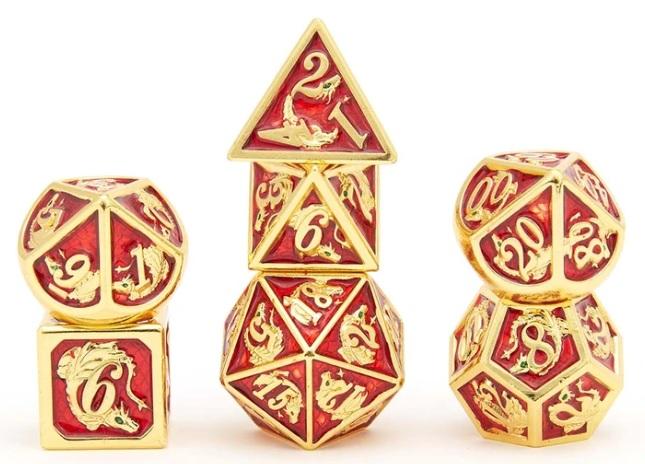 Gold with Red solid metal dragon dice