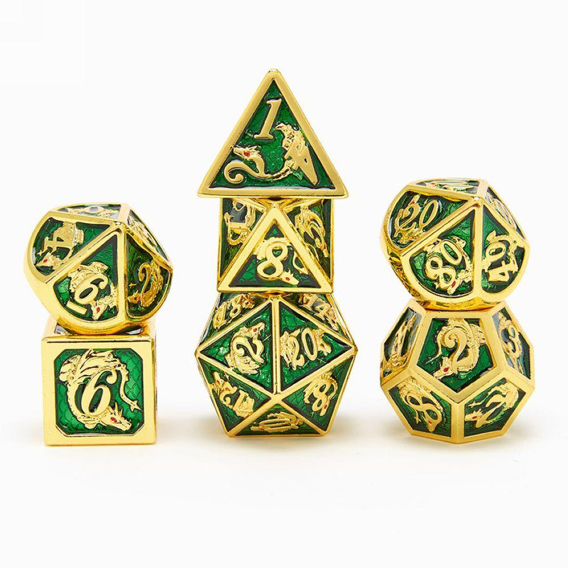 Gold emerald dragon scale metal dice