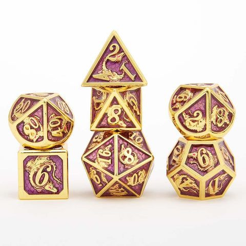 Gold Midnight Dream Purple Dragon Scale Metal Dice