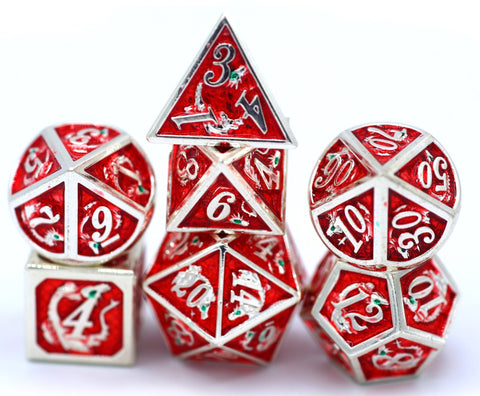 Silver with Red Dragon Scale Metal Dice