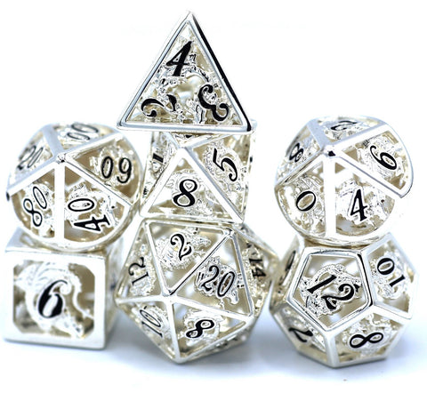 Hollow Metal Dragon Dice Silver & Black
