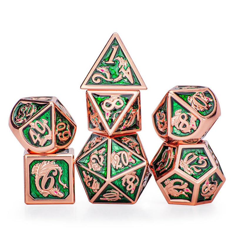 Rose gold Emerald dragon scale metal dice