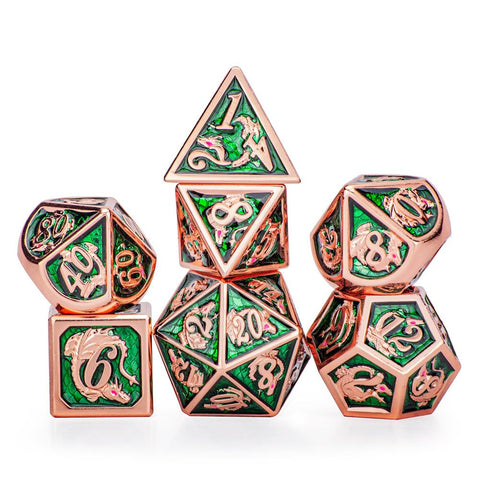 Rose Gold Emerald Dragon Scale Metal Dice