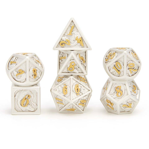 Solid Metal Dragon Dice Matte Silver & Matte Gold