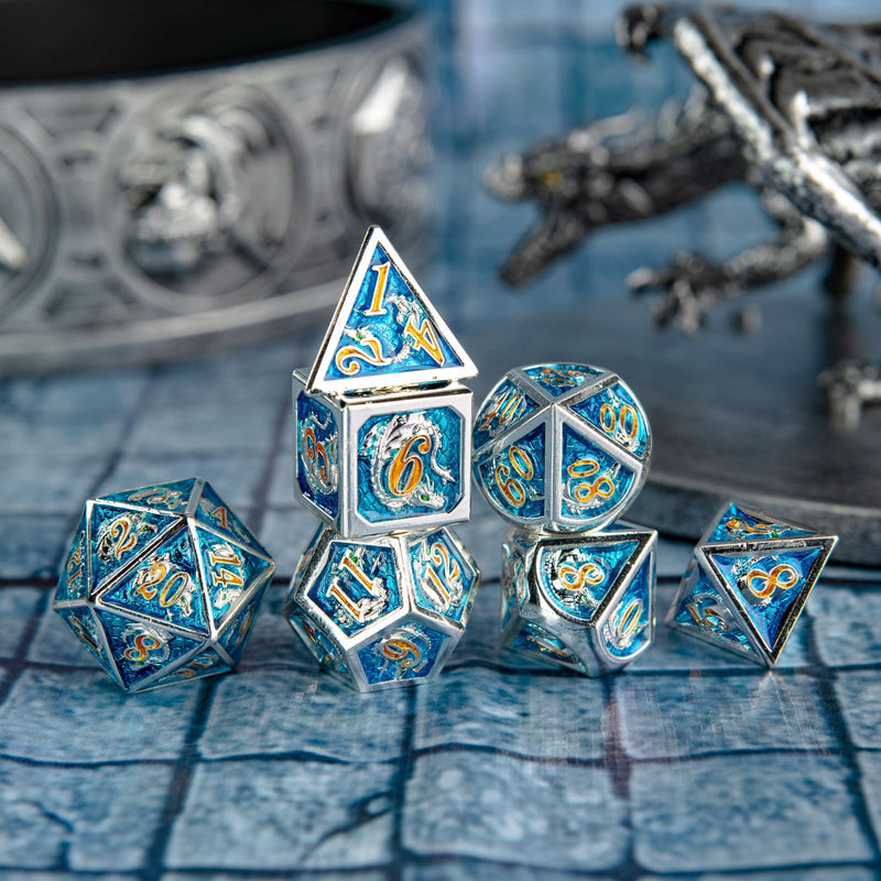Ice and Fire dragon scale metal dice
