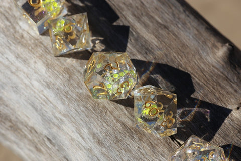 Captured Magic Hand Sanded Sharp Edge Resin Dice Set - Metal Ghost Skulls