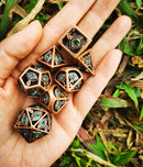 Dragon's Eye Hollow Metal Dice Set - Emerald Green Gems