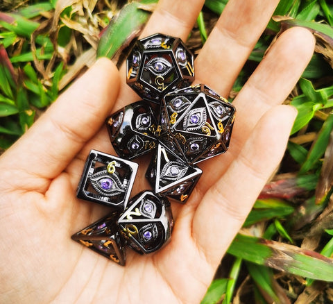 Dragon's Eye Hollow Metal Dice Set - Purple Gems