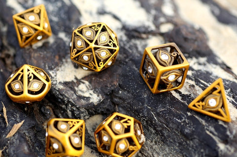 Dragon's Eye Hollow Metal Dice Set - White Gems