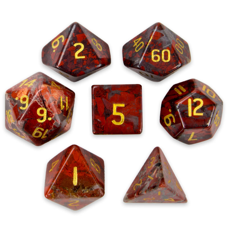 Handmade Stone Polyhedral Dice, Poppy Jasper