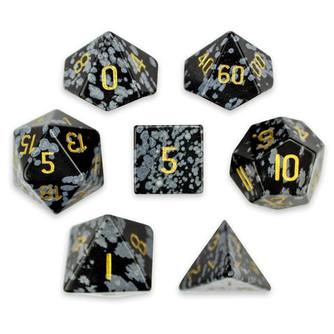 Handmade Stone Polyhedral Dice, Snowflake Obsidian