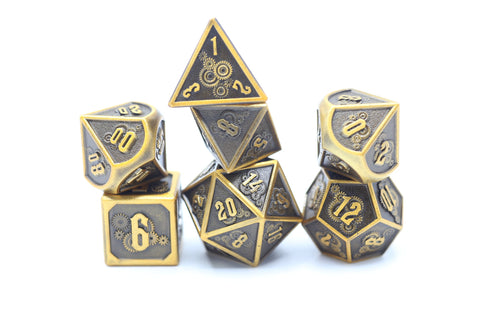 Solid Metal Gear Dice Set in Ancient Gold