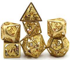 Hollow Dragon Polyhedral Dice Set Filled With Gems - Gold